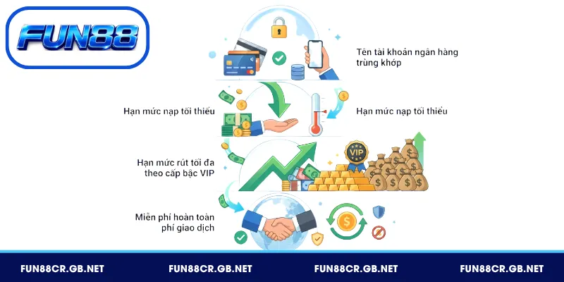 Điều kiện FUN88 về giao dịch nạp rút và giới hạn tiền