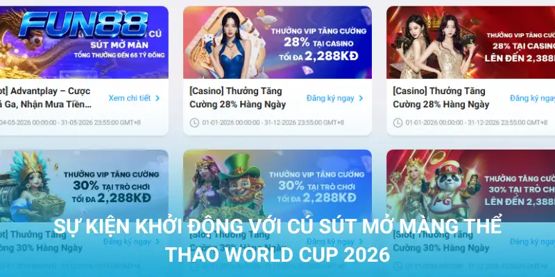 Sự kiện Vòng Quay Miễn Phí slot FUN88 với 6 cấp thưởng theo doanh thu
